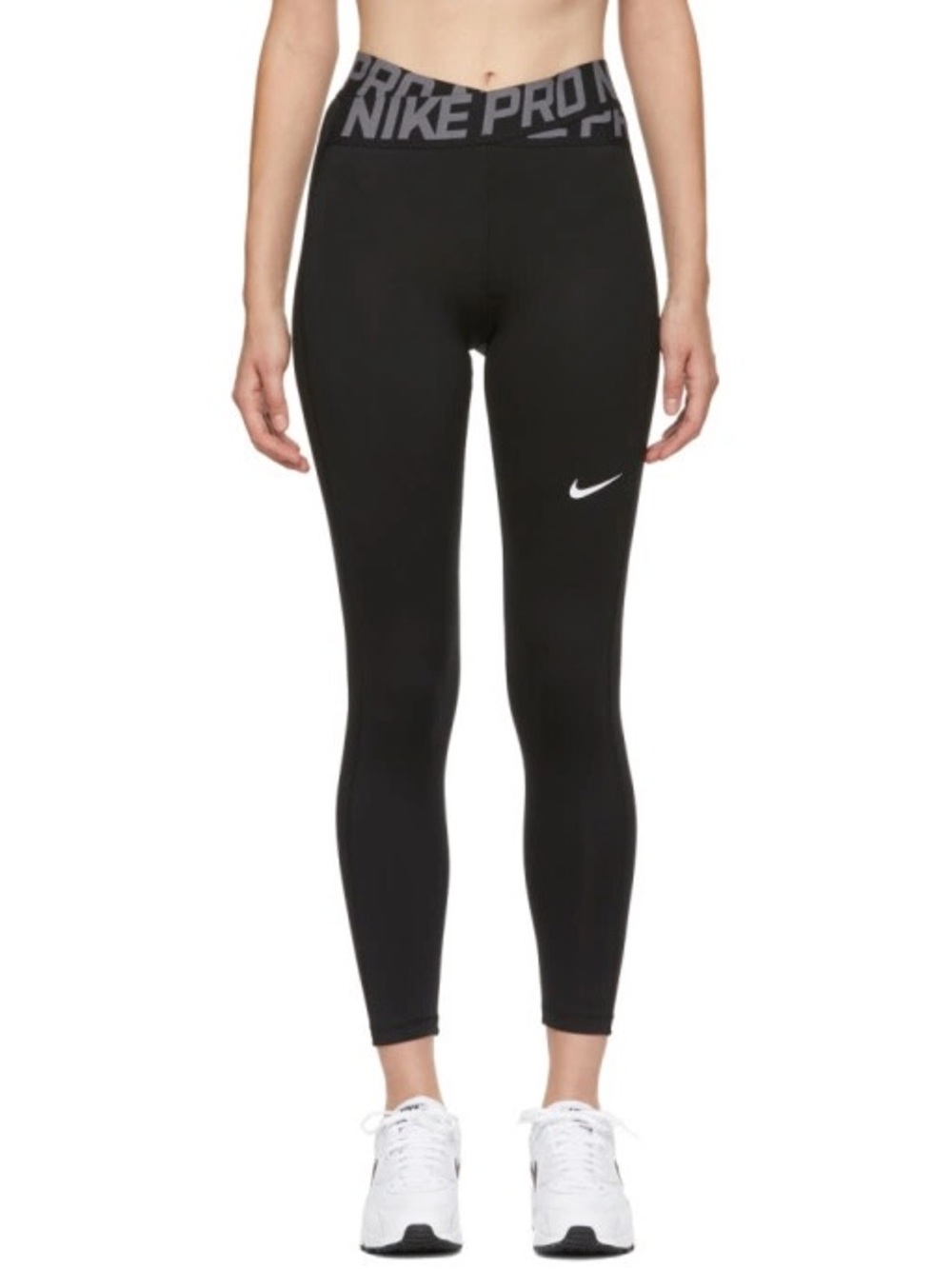 Nike Black High-Waist Training Leggings with Grey Logo Waistband